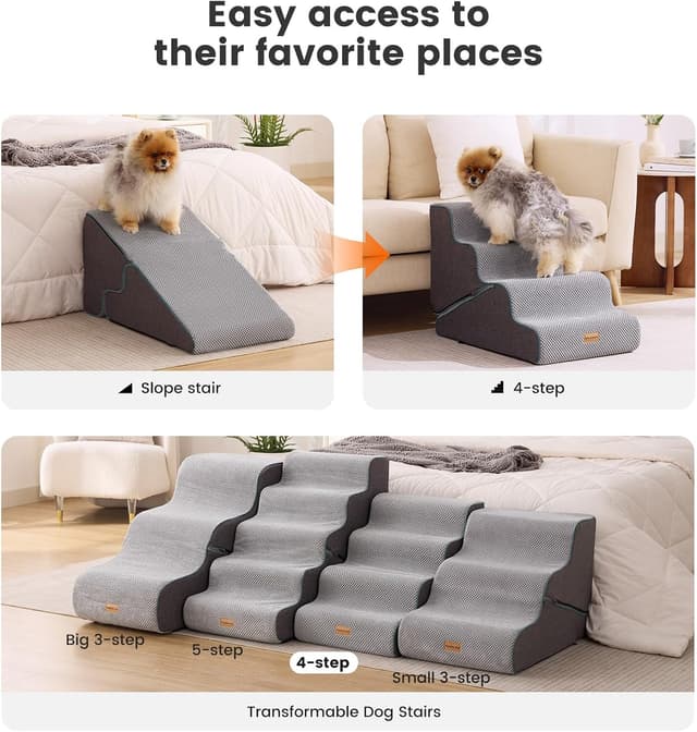 Detalle 2 de Gardner Pet Scala per Cani 2-in-1 per Piccoli Cani: rampina in schiuma con rivestimento antiscivolo e impermeabile (4 gradini)