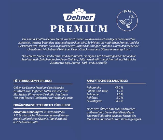 Detalle de Dehner Premium Hundesnack Entenbrustfilet 500 g