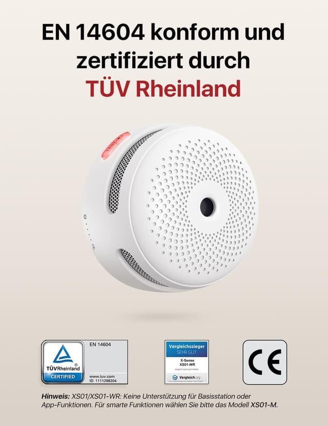 Detalle 2 de X-Sense funkvernetzter Rauchmelder XS01-WR (6er-Set) mit bis zu 250 m Reichweite, batteriewechselfähig