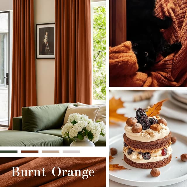 Detalle 2 de Lazzzy Burnt Orange Velvet Blackout Curtains (2 Panels) — Thermal Insulated 52 x 90 Inch, Back Tab Style