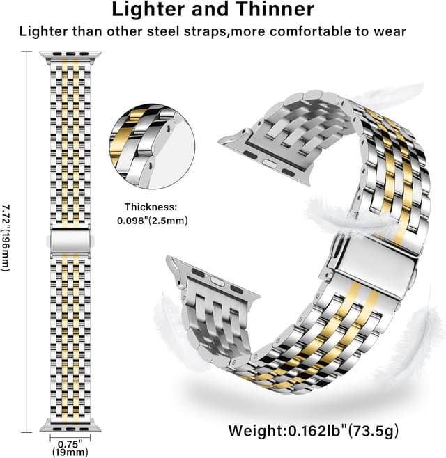 Detalle de Tasikar stainless steel metal watch strap (Silver-Gold) for Apple Watch 42mm/41mm/40mm/38mm