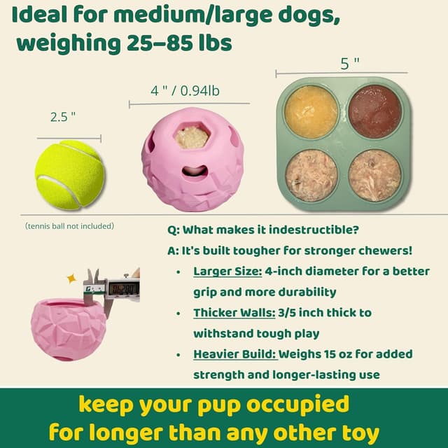 Detalle 2 de Freezeball Dog Toys – Frozen treat dispensing puzzle toy for large tough chewers (pink, Large)