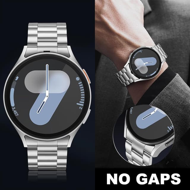 Detalle 2 de Suphart Metal Band Strap for Samsung Galaxy Watch 7/6/5/4 (44mm–45mm, 40mm–43mm) — Stainless Steel, No-Gap Connector, Silver