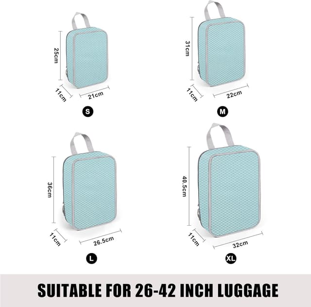 Detalle de WUFANC Set di 4 packing cubes compressori con doppia cerniera impermeabili (taglie S, M, L e XL)