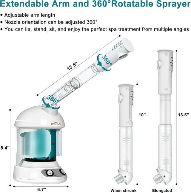 Detalle de DKURQG Facial Steamer with Nano Ionic Vapor and Extendable 360° Arm (Blue)