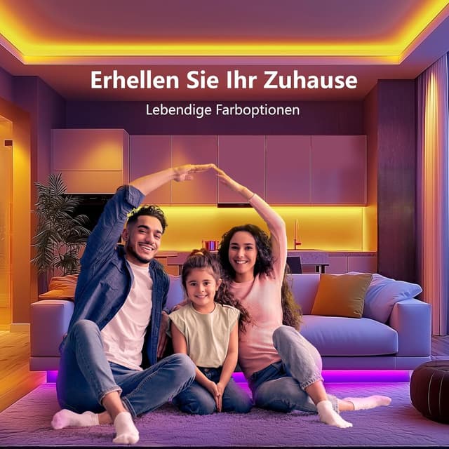 Detalle de VKH LED Strip 30 m (2×15 m) RGB, selbstklebend mit Fernbedienung, App und Musik-Sync