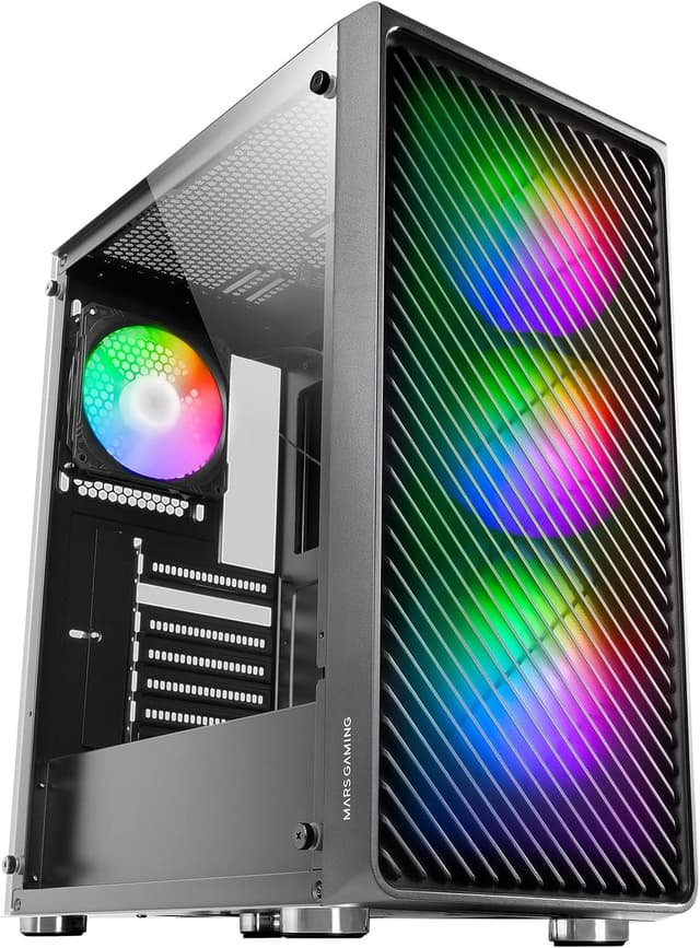 Detalle de Mars Gaming MC-F semitower ATX gaming con vetro temperato, frontale metal-mesh e 4 ventole ARGB 120 mm