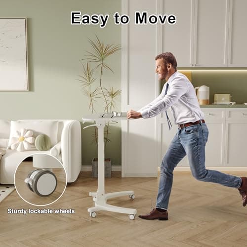 Thumbnail 4 de BONTEC Escritorio Plegable con Ruedas 🖥️, Altura Ajustable, Blanco