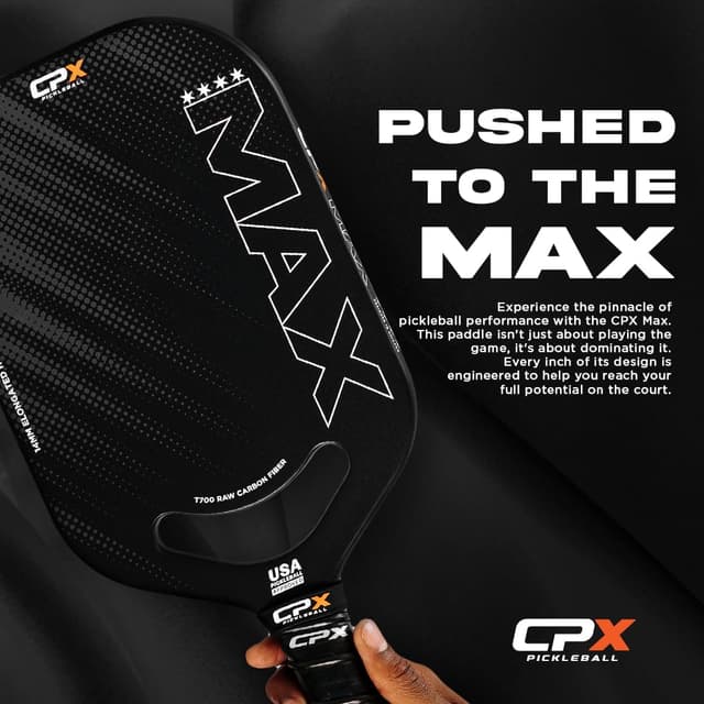 Detalle de CPX Pickleball CPX MAX Raw Carbon Fiber T700 Elongated Pickleball Paddle (Professional Grade)