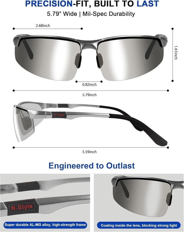 Detalle de Jexmigo Photochromic Polarised Sunglasses with UV400 for Driving (Light-Adaptive, 19g square frame)