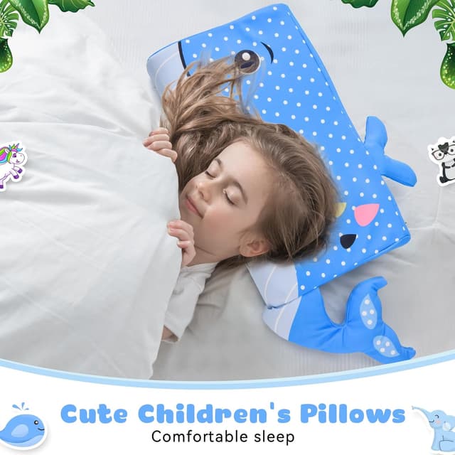 Detalle de YAOZUP Cuscino Memory Foam Bambini 45x27x5/7 cm “Balena blu” con federa antiacaro