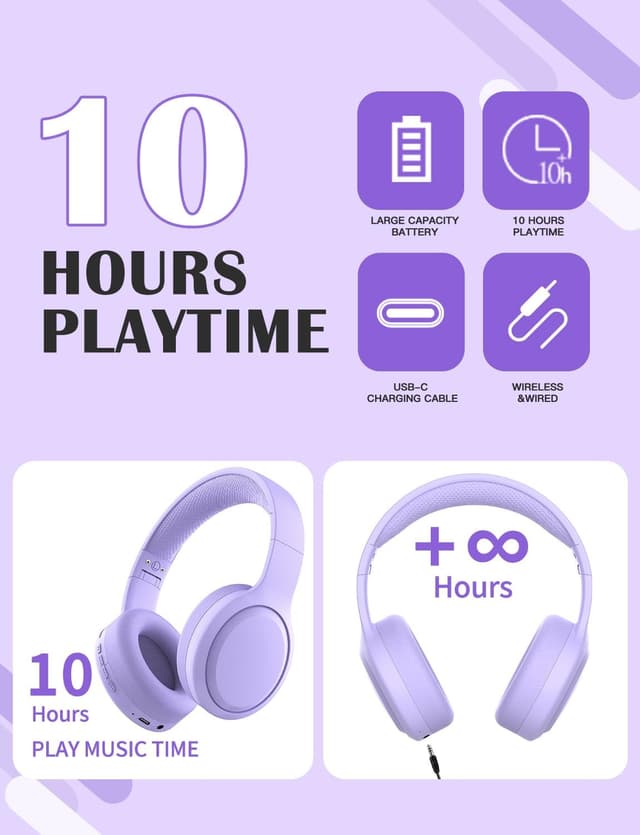 Detalle 1 de YOYOTUNE Kids Bluetooth Headphones 10h