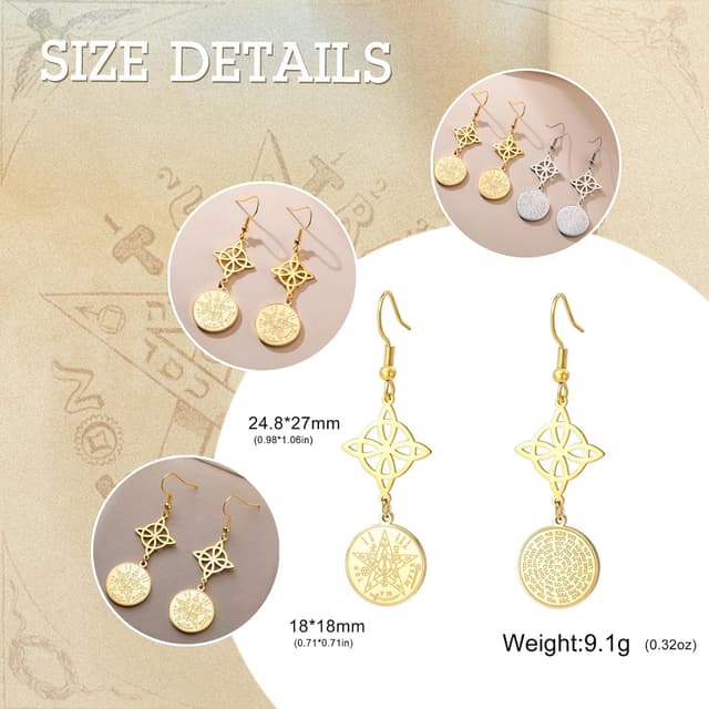 Detalle de Dreamtimes Hexenknoten-Ohrringe mit Tetragrammaton & Pentagramm aus Edelstahl – Dangle-Ohrringe