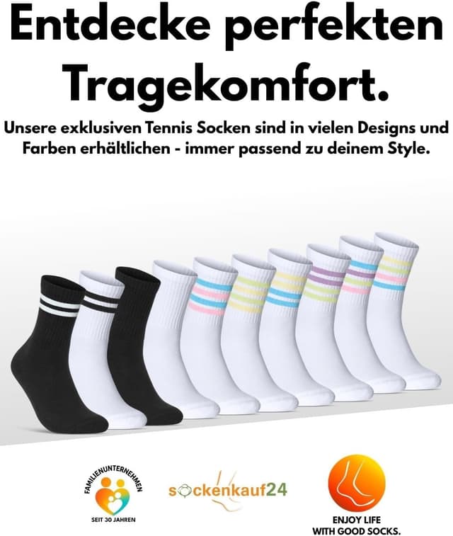 Thumbnail 6 de sockenkauf24 Damen Tennissocken (6 Paar) – atmungsaktive Retro-Crew-Sportsocken mit verstärkter Ferse & Fußspitze