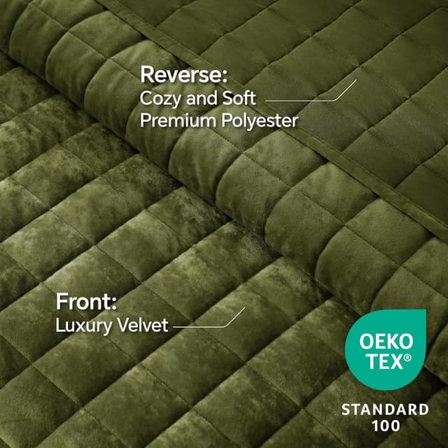 Detalle de BEDELITE Velvet Quilt Set (King Size) — Lightweight Luxury Velvet Comforter Bedding Set, 3-Piece