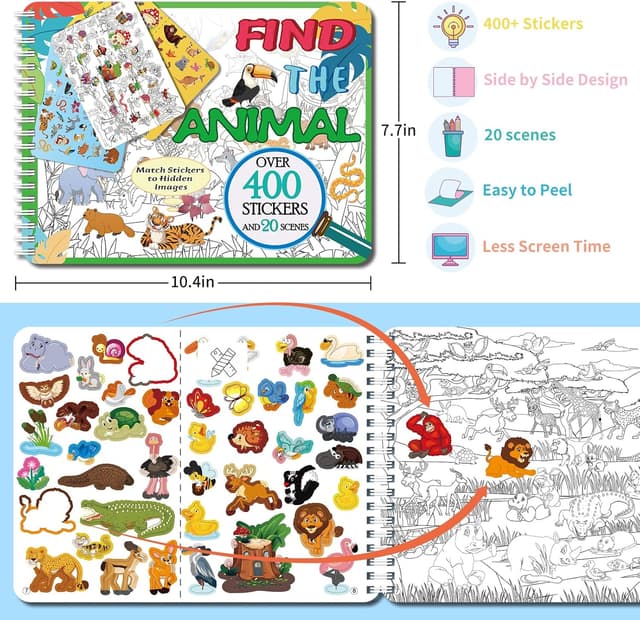 Thumbnail 6 de Kalysky Find The Animal Sticker Book for Kids (20 Scenes, Over 400 Stickers)