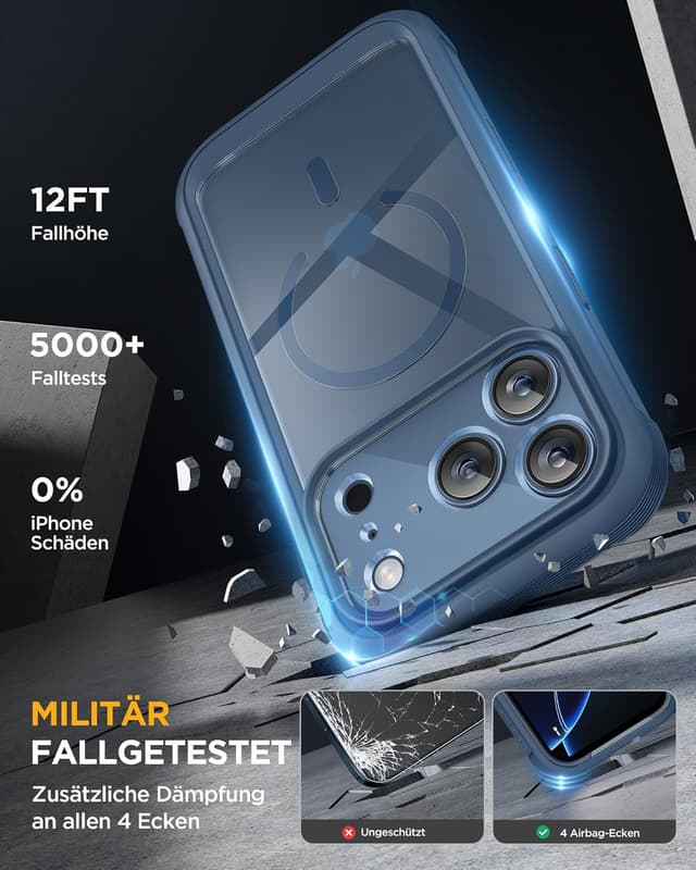 Detalle de Miracase Hülle für iPhone 17 Pro Max (6,9") mit MagSafe, 360° Stoßschutz – blau