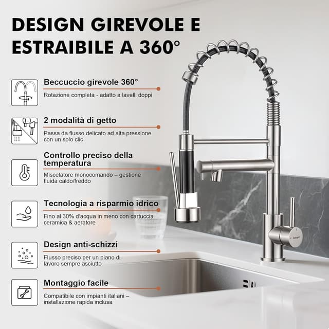 Detalle 2 de Ibergrif M22144A miscelatore cucina 360°