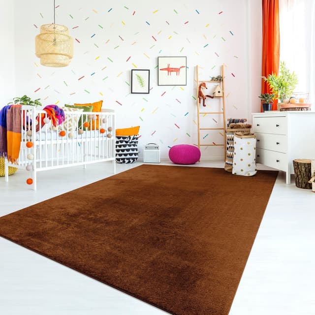 Thumbnail 6 de TT Home Kurzflor Kinderteppich rund, waschbar & rutschfest – 160 cm Dunkelbeige