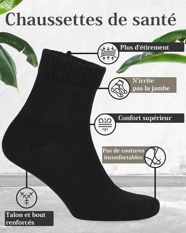 Detalle de Fiera Besa – Lot de 4 paires de chaussettes diabétiques en bambou pour homme (sans couture à l’avant du pied)