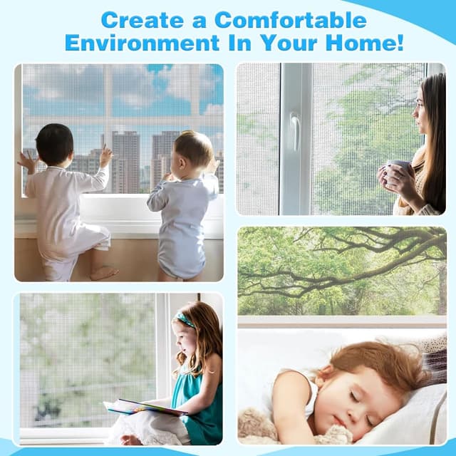 Thumbnail 6 de BUZIFU Fliegengitter Meterware aus Fiberglasgewebe (200 x 200 cm, weiß) inkl. Fensterputzbürste