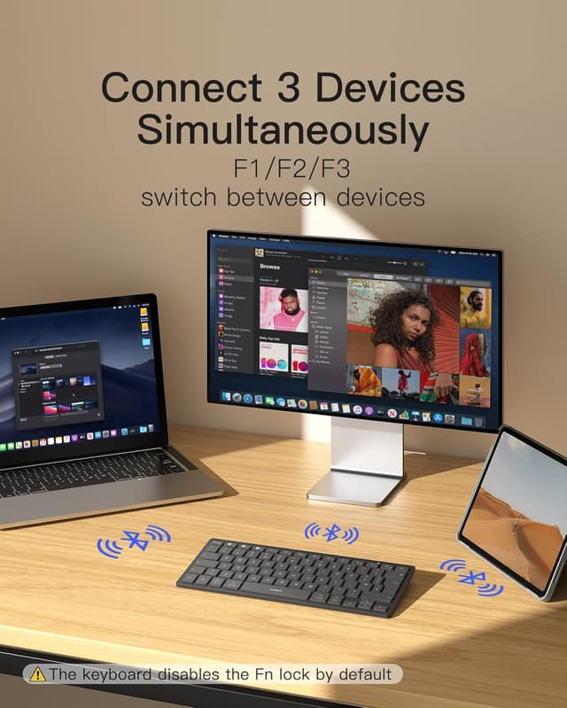 Detalle 2 de Inateck KB01003 Bluetooth multi-device keyboard 3‑device compact