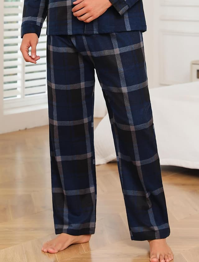 Detalle de ENJOYNIGHT men’s flannel cotton plaid pyjama bottoms with drawstring