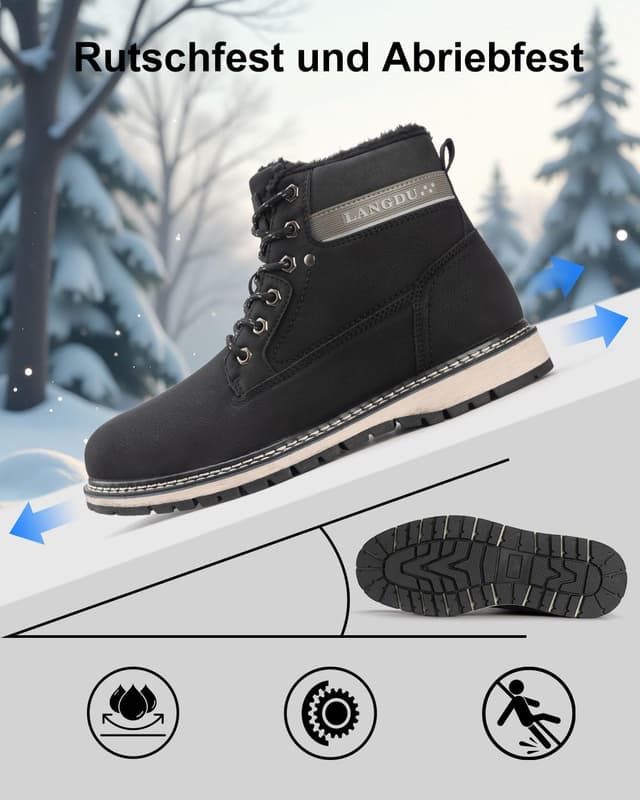 Detalle 2 de LANGDU stivali invernali uomo foderati in pelliccia sintetica con suola antiscivolo (taglie 41–46 EU)
