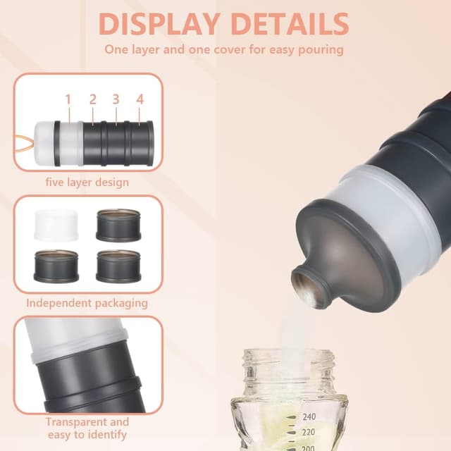 Detalle 2 de Vicloon dispenser latte in polvere con 4 scomparti, impilabile e portatile (grigio/bianco)