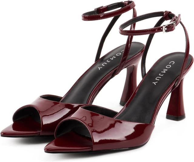 Detalle 2 de COMJUY Women’s Kitten Heel Peep-Toe Strappy Sandals with Adjustable Ankle Strap