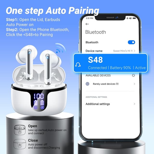 Detalle de Monyhigh Wireless Earbuds Bluetooth 5.3 (in-ear) with 4 ENC Mic, 42h playtime and LED display in-ear headphones