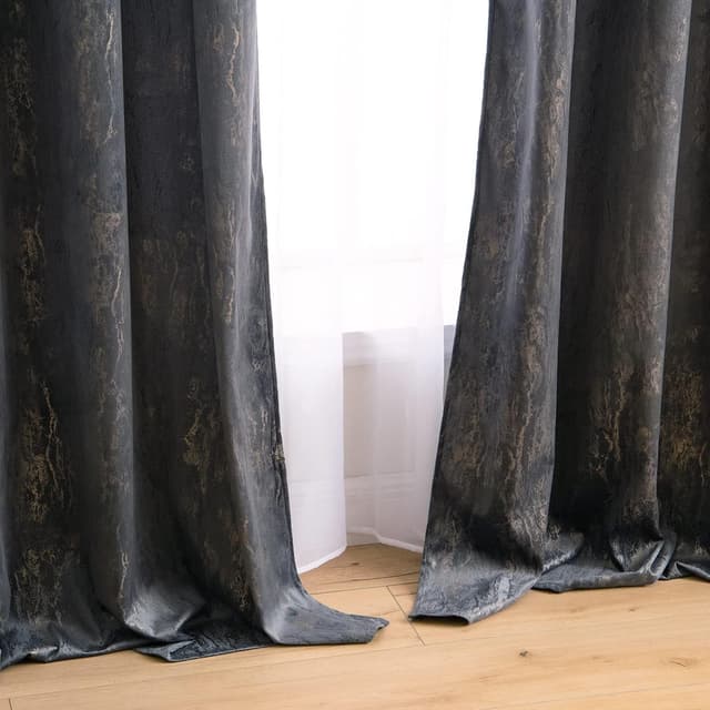 Detalle de MIULEE Grey Velvet Curtains with Gold Foil (2 Panel Set) 46 x 72 Inch