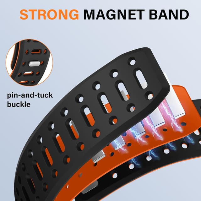 Detalle de Sixmoat Magnetic Strap for Apple Watch (49mm/46mm/45mm/44mm/42mm) in Black-Orange