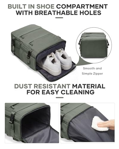 Detalle 2 de BJLFS Mochila de cabina 40x30x20 para avión (Ryanair/Wizz Air/Vueling), portátil 17” y bolsillo seco-húmedo - Verde