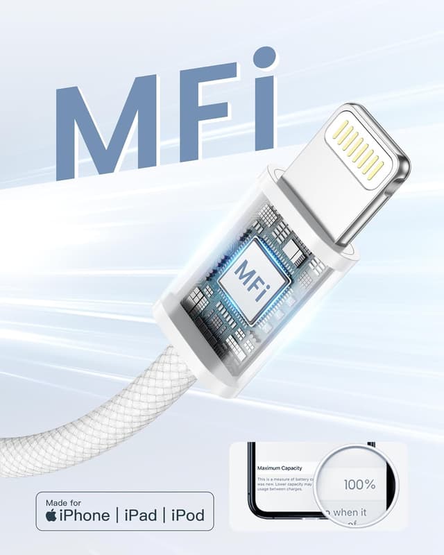 Detalle de Ningkpow Apple MFi Certified iPhone Lightning Charger Cable (2-Pack, 1m) – Nylon Braided Fast Charge Lead