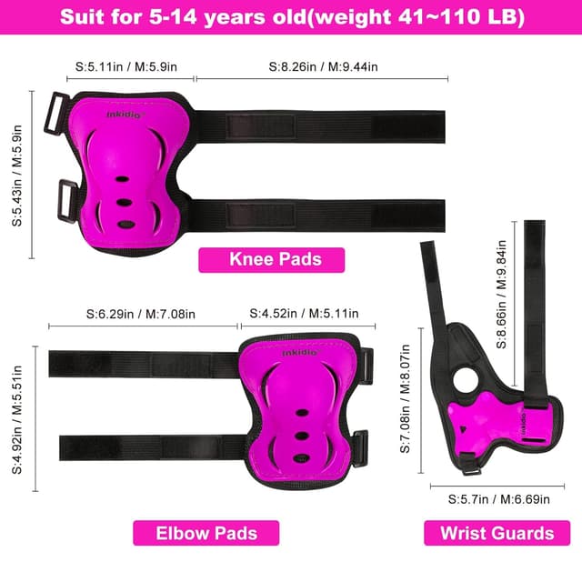 Thumbnail 6 de Inkidio Kinder-Schutzausrüstungs-Set mit Knieschützern, Ellbogenschützern & Handgelenkschützern (für Skaten, Skateboard, Roller, Radfahren)