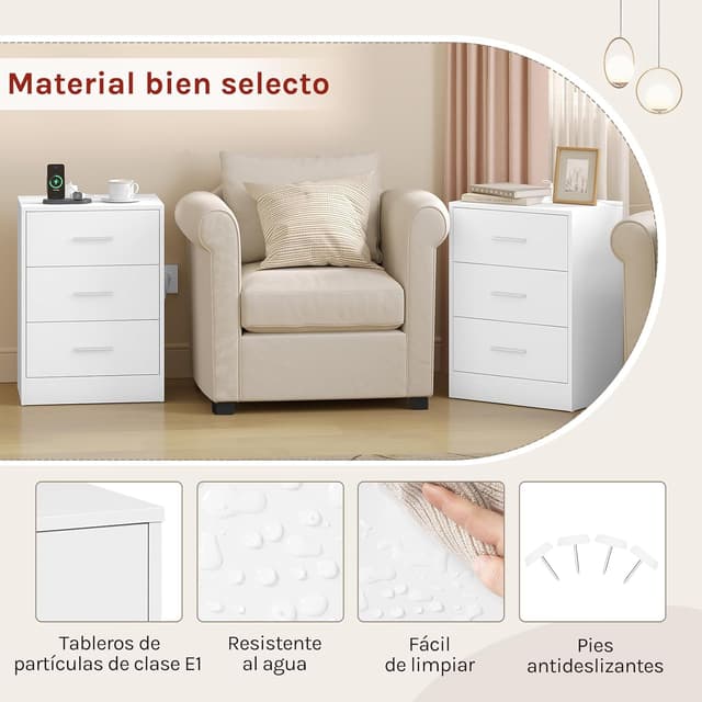 Thumbnail 4 de WOLTU Mesitas de Noche con Enchufes 3 Cajones