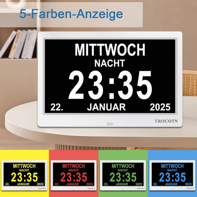Detalle de TROCOTN Demenz Uhr Senioren – digitale 10-Zoll-Demenzuhr/Wecker mit Großdisplay (weiß)