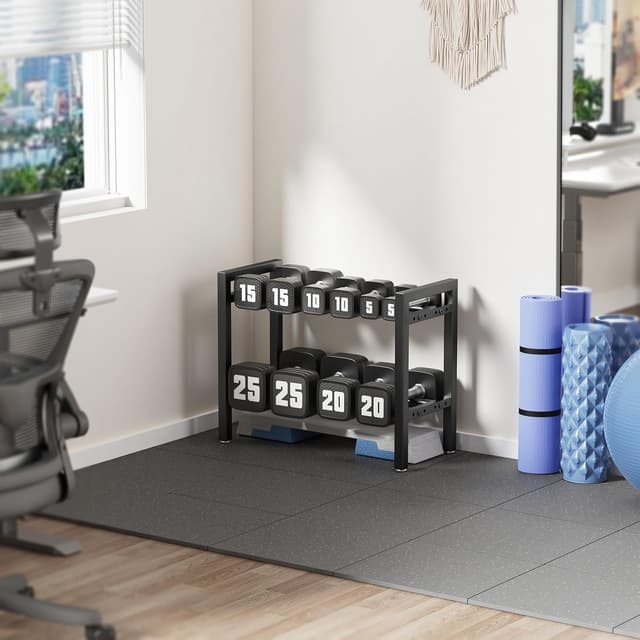 Detalle 2 de Supporto per manubri a 2 livelli regolabile da 19 pollici (portata 400 lb) per palestra a casa