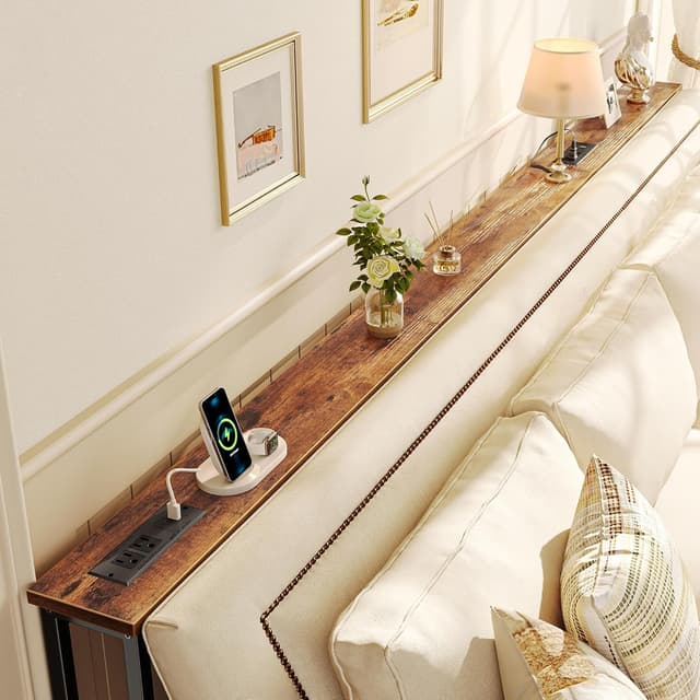 Detalle de SUPERJARE 102-Inch Sofa Table with Power Outlets and USB-C Ports (5.9-Inch Narrow Console)