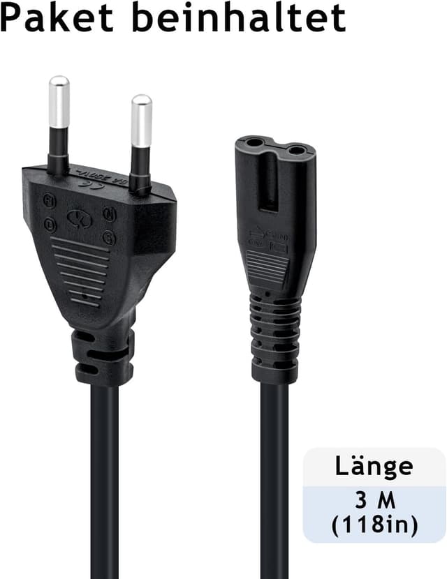 Thumbnail 6 de Mcbazel 3 m Netzkabel mit Eurostecker auf C7-Buchse (2-polig) – Ersatzkabel für PS5/PS4/PS3, Xbox Series X/S & TV
