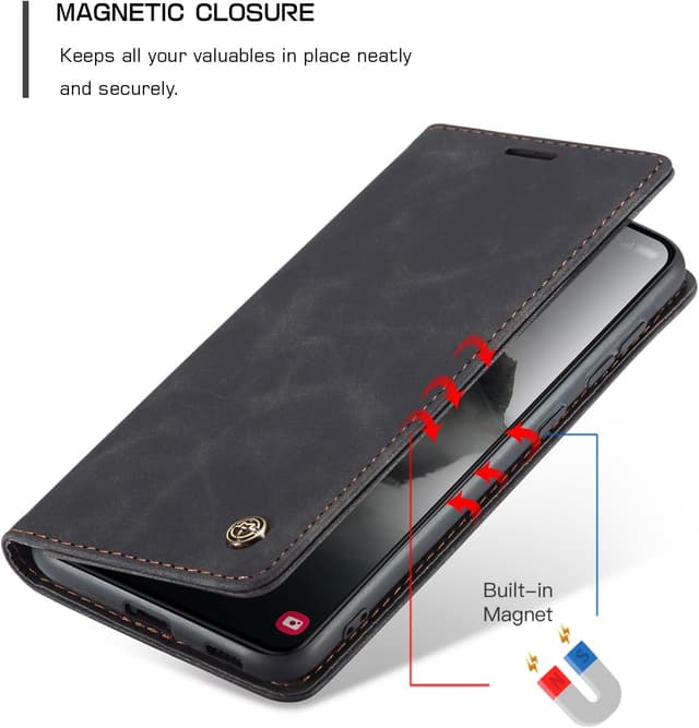 Detalle de Cracedily Handyhülle für Samsung Galaxy S24 FE 5G – Klapp-Flip-Case mit Kartenfach, Magnet und Standfunktion, Schwarz