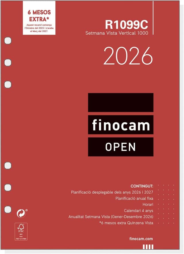 Detalle 1 de Finocam Recambio agenda Open 2026 Semana Vista