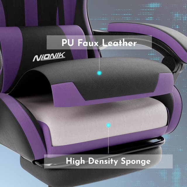 Detalle 2 de NIONIK ergonomischer Gaming-Stuhl mit Fußstütze, verstellbarer Höhe und Lendenwirbelstütze (Orange)