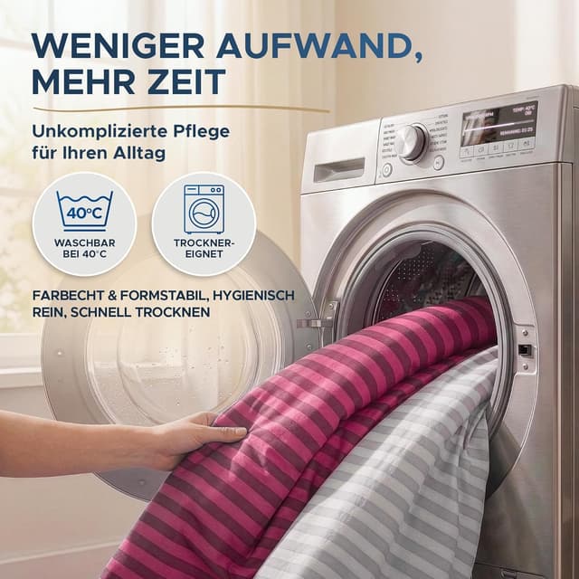 Detalle de MALIKA Bettwäsche 135x200 aus Baumwolle, 2-teiliges Set (Weinrot, Streifen) mit Wendebezug