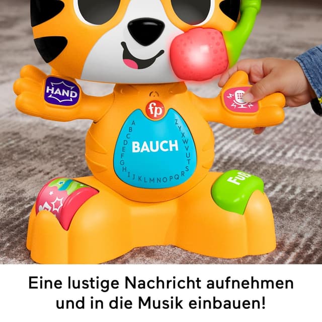 Detalle de Fisher-Price Beat Bande Lern & Tanz Tiger Justin (HYL31) – interaktives Lernspielzeug mit Geräuschen und Lichtern für ab 9 Monaten