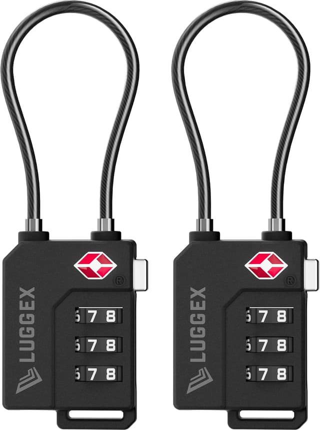 Detalle de LUGGEX TSA Approved Suitcase Locks (Cable Locks) – Black, 2 Pack