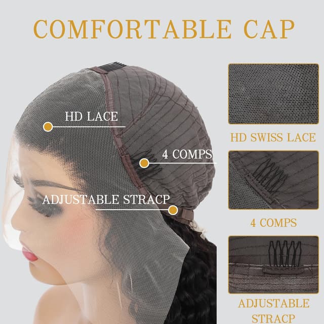 Detalle de PYY Deep Wave Lace Front Wig (13x4 HD Lace Frontal) – 22 Inch 100% Human Hair, Deep Wave, Glueless