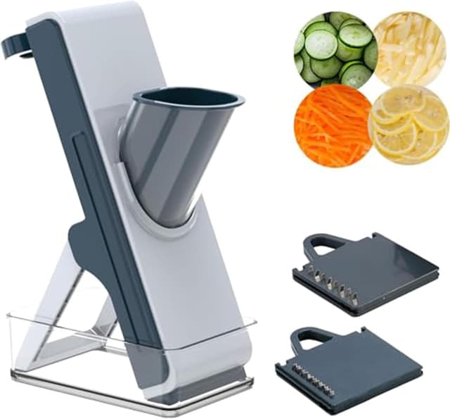 Detalle de Eletronova Safe Mandoline Slicer for Kitchen (Grey) — Vegetable Slicer, Julienne Cutter & French Fry Style
