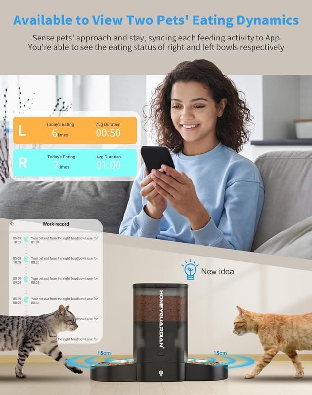 Detalle de HoneyGuaridan 5L distributore automatico cibo per gatti con WiFi 2,4/5G e fino a 6 pasti al giorno